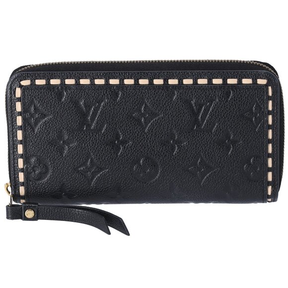 Louis Vuitton Zippy Wallet Monogram Empreinte Black Beige Stitch M64805 - Picture 1 of 6